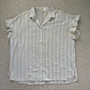 Cream Striped Button Up Linen Blouse